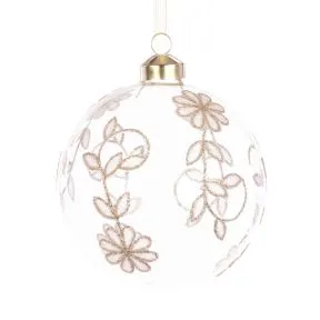 Clear Glass Bauble with Champagne Gold Floral Detail