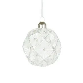 Glass Indent Pattern with Silver Trim Bauble