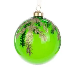 Clear Green Glass Bauble with Gold Fern Detail