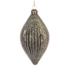 Antique Look Green Glass Finial With Gold Edge