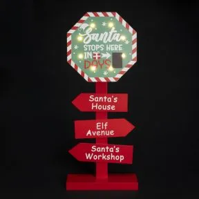 Wooden  Santa Stop Here LED Sign