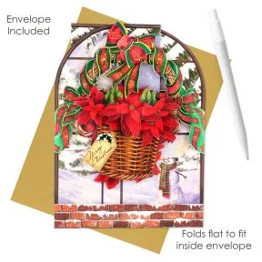 Poinsettia Basket 3D Christmas Swing Card