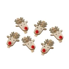 Red Nosed Reindeer Card Pegs with Gold Antlers