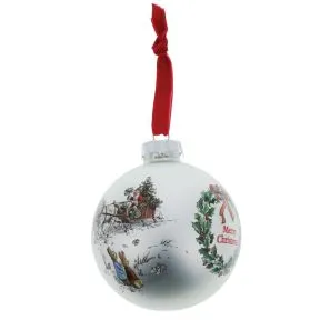 Peter Rabbit and Flopsy Holding Holly Wreath Bauble
