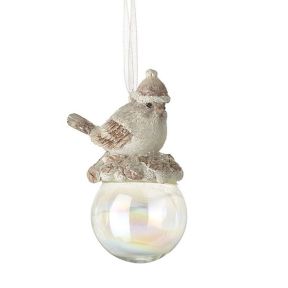 Christmas Bird Wearing a Beanie on a Glass Bubble