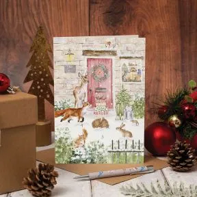 Christmas Cottage with British Wildlife Wrendale Advent Calendar Card