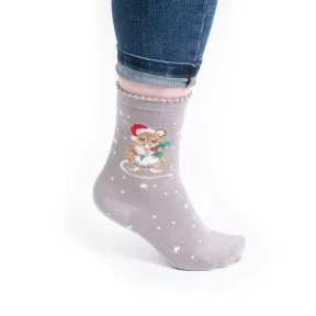 Wrendale Christmas Mouse with Holly Socks